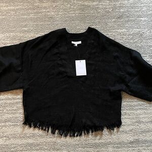 NWT Iro black linen fringed V-neck top 34